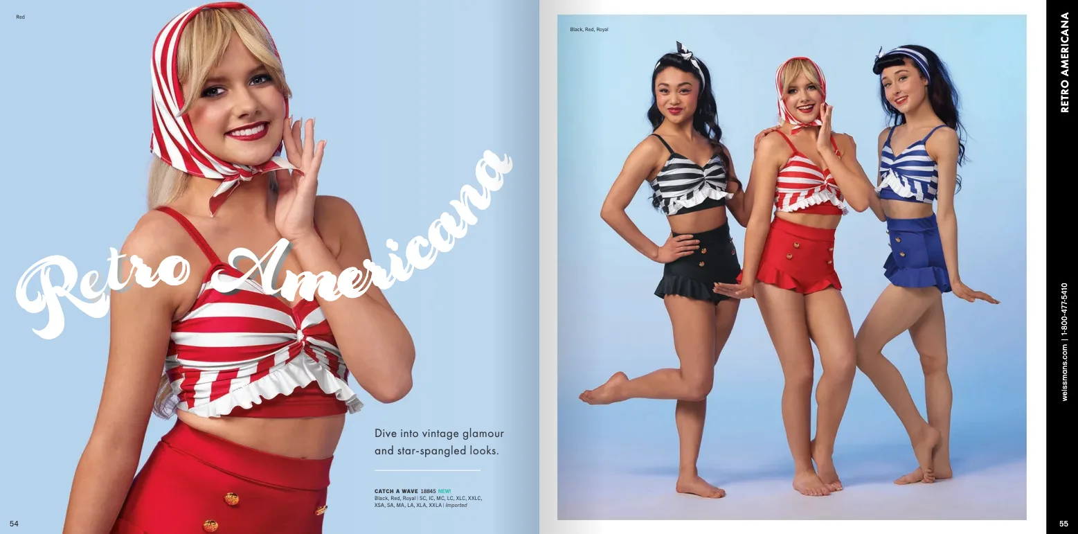 Weissman catalog Retro Americana opener — patriotic-themed pieces against light blue background with script text