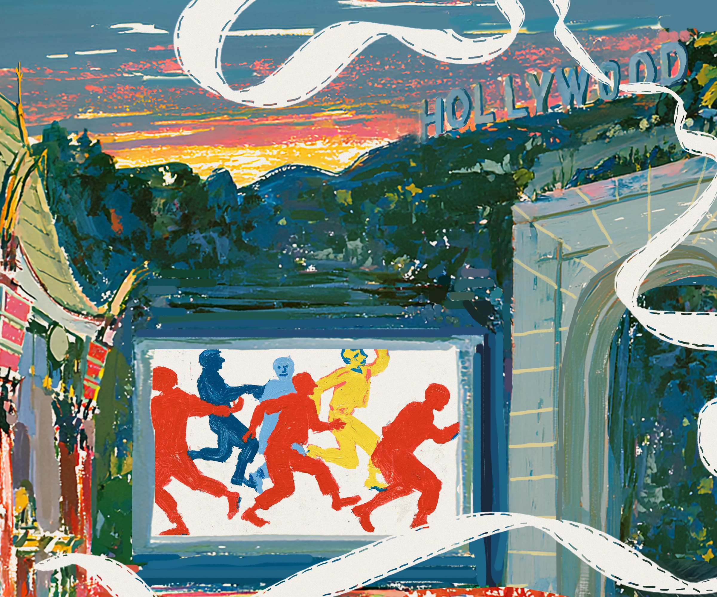 Poster detail: the screen, the Hollywood sign and the Ovation Hollywood arch
