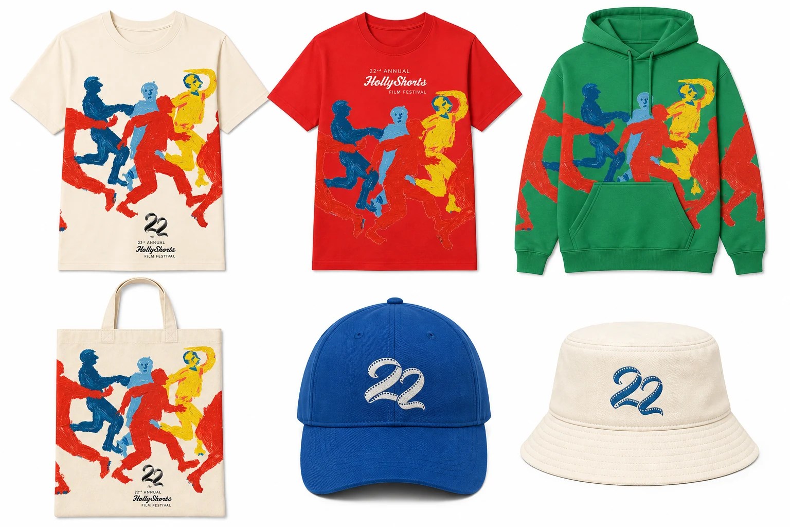 Merch designs with the festival figures
