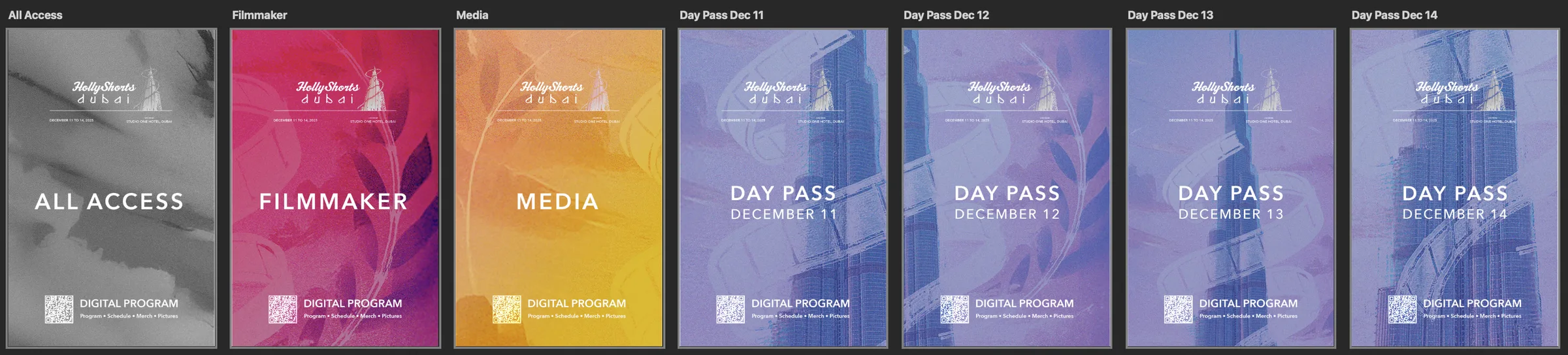 All badge designs for HollyShorts Dubai