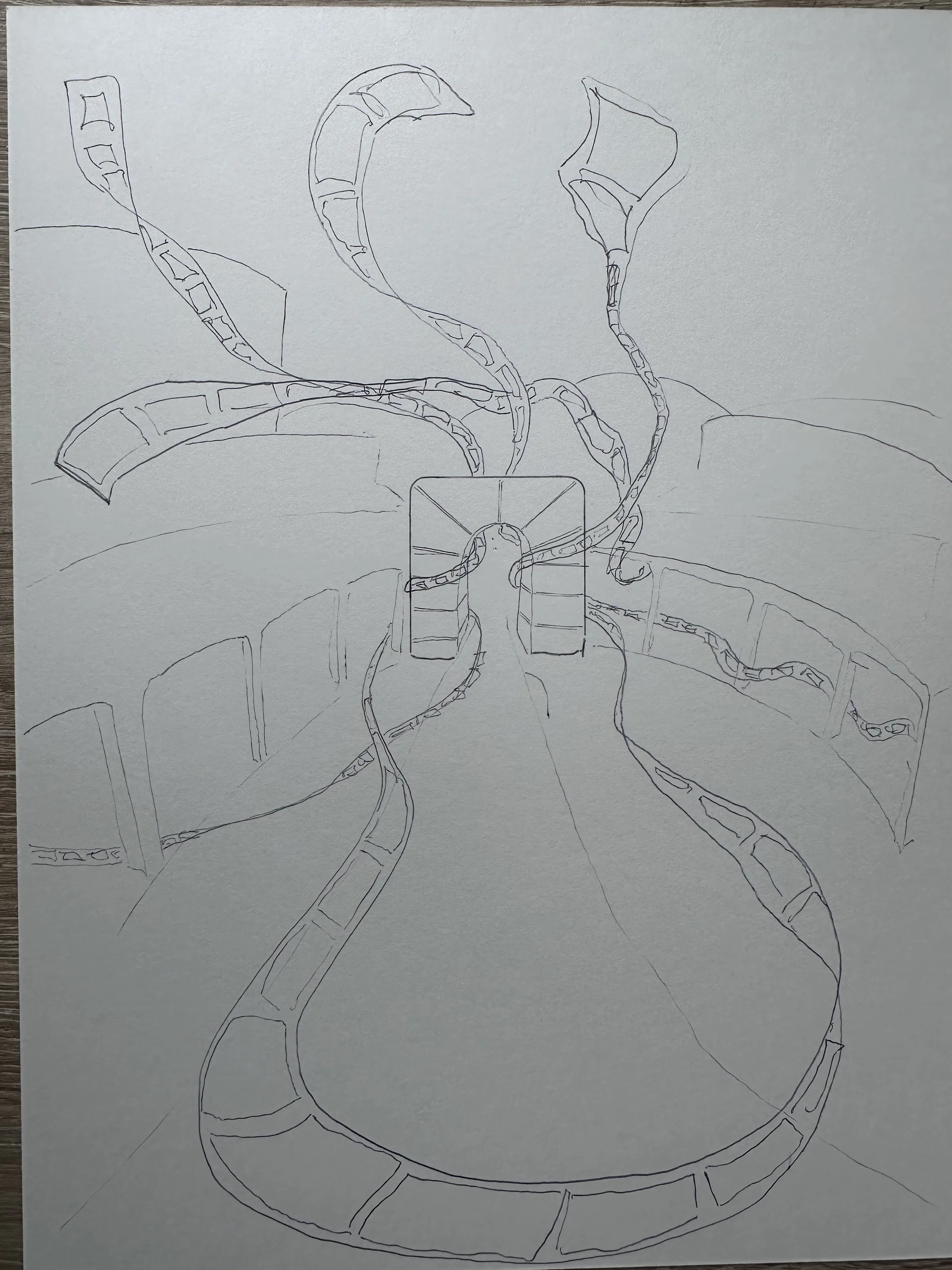 Pencil drawing of poster art — detail