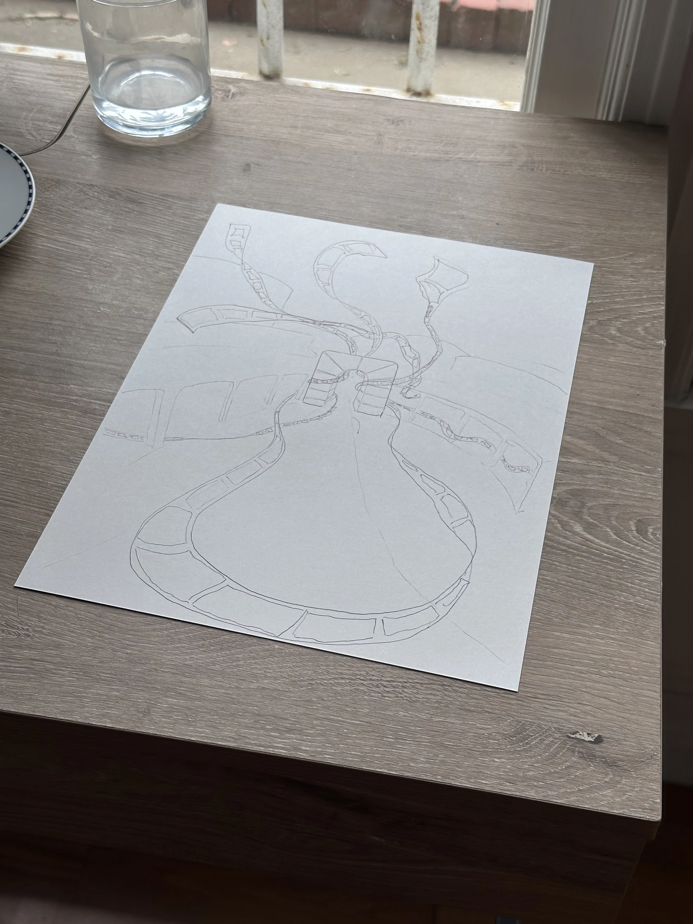 Pencil drawing on easel