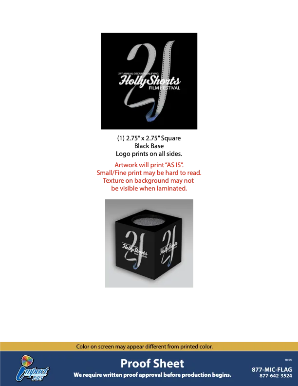 Merch proof sheet for logo cube