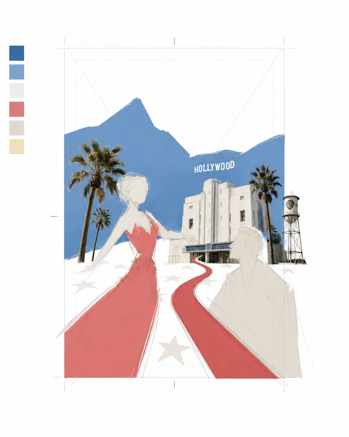 Digital refinement adding palm trees and landmark detail