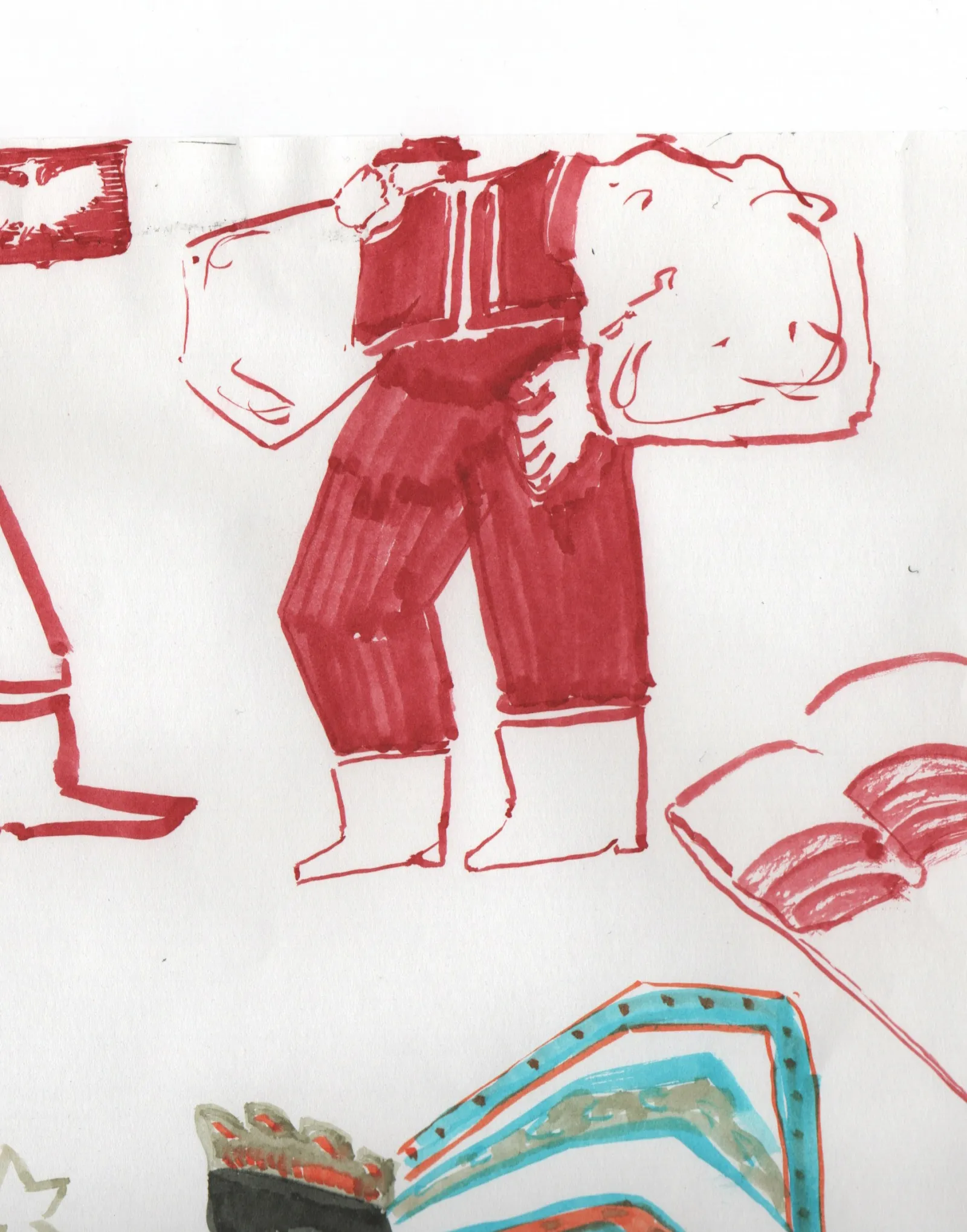 Red marker study of a Polish folk figure