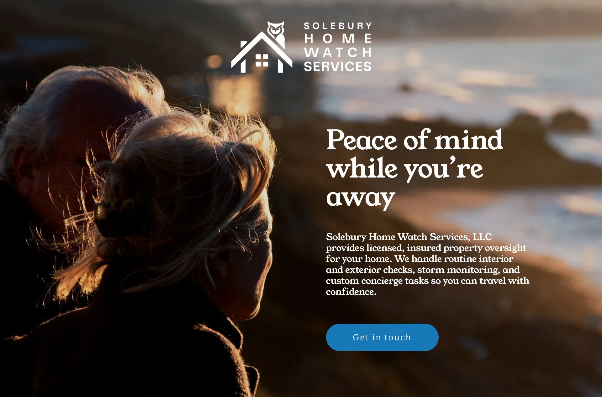 The website&rsquo;s first screen: &ldquo;Peace of mind while you&rsquo;re away&rdquo;