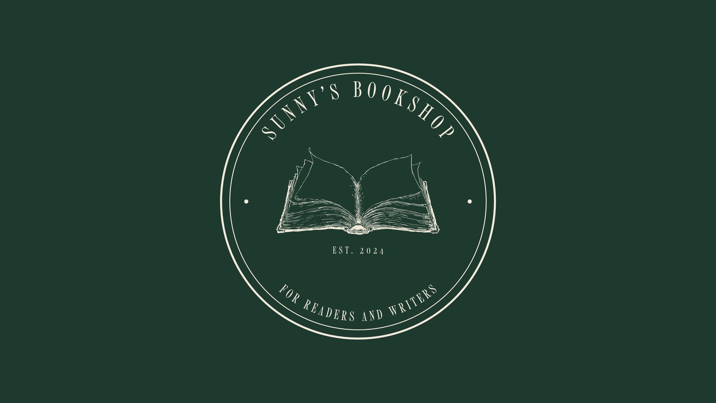 The Sunny's Bookshop seal: the book inside two rings, with "For readers and writers" and "Est. 2024".