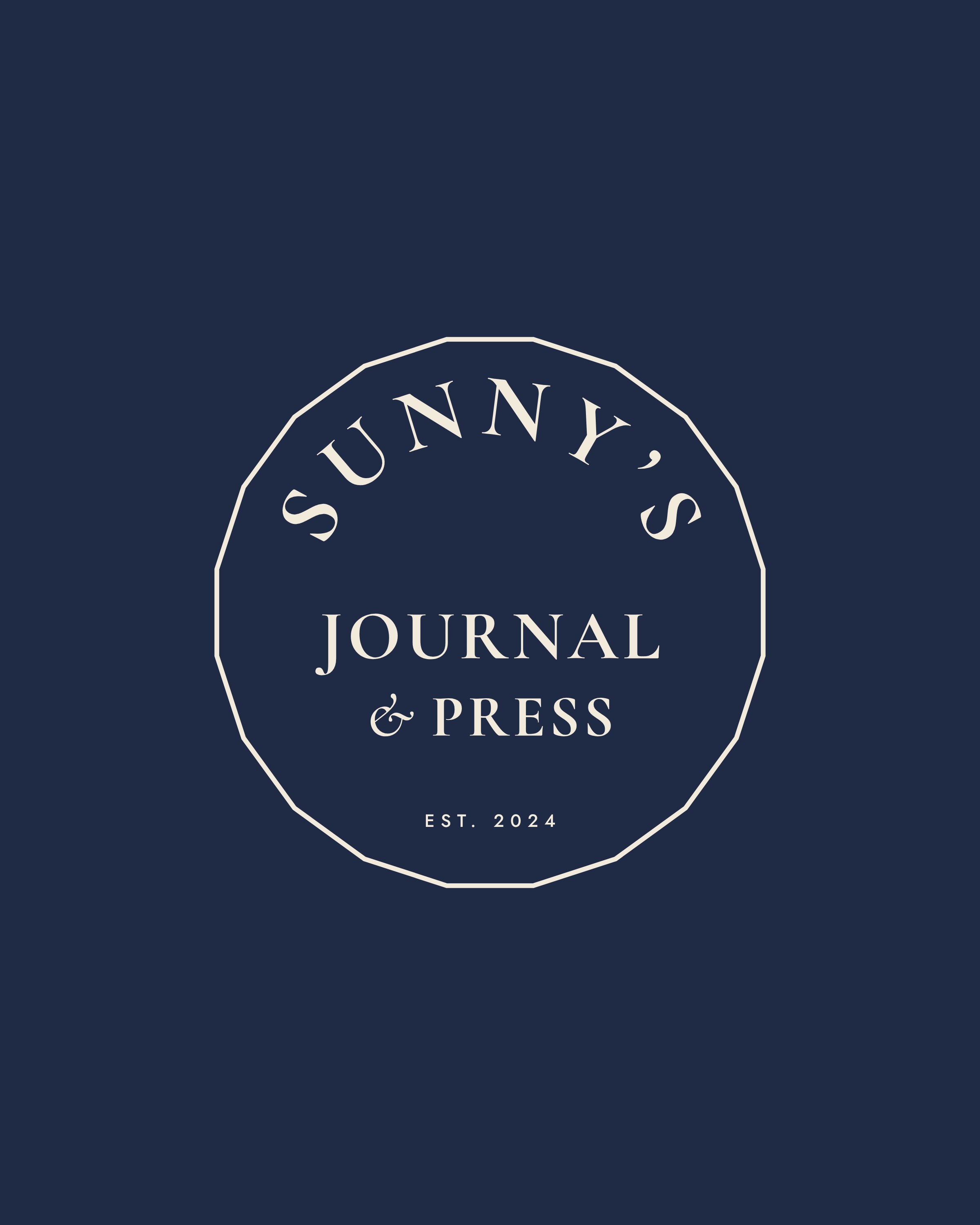 The Sunny's Journal & Press stamp in vellum on navy.