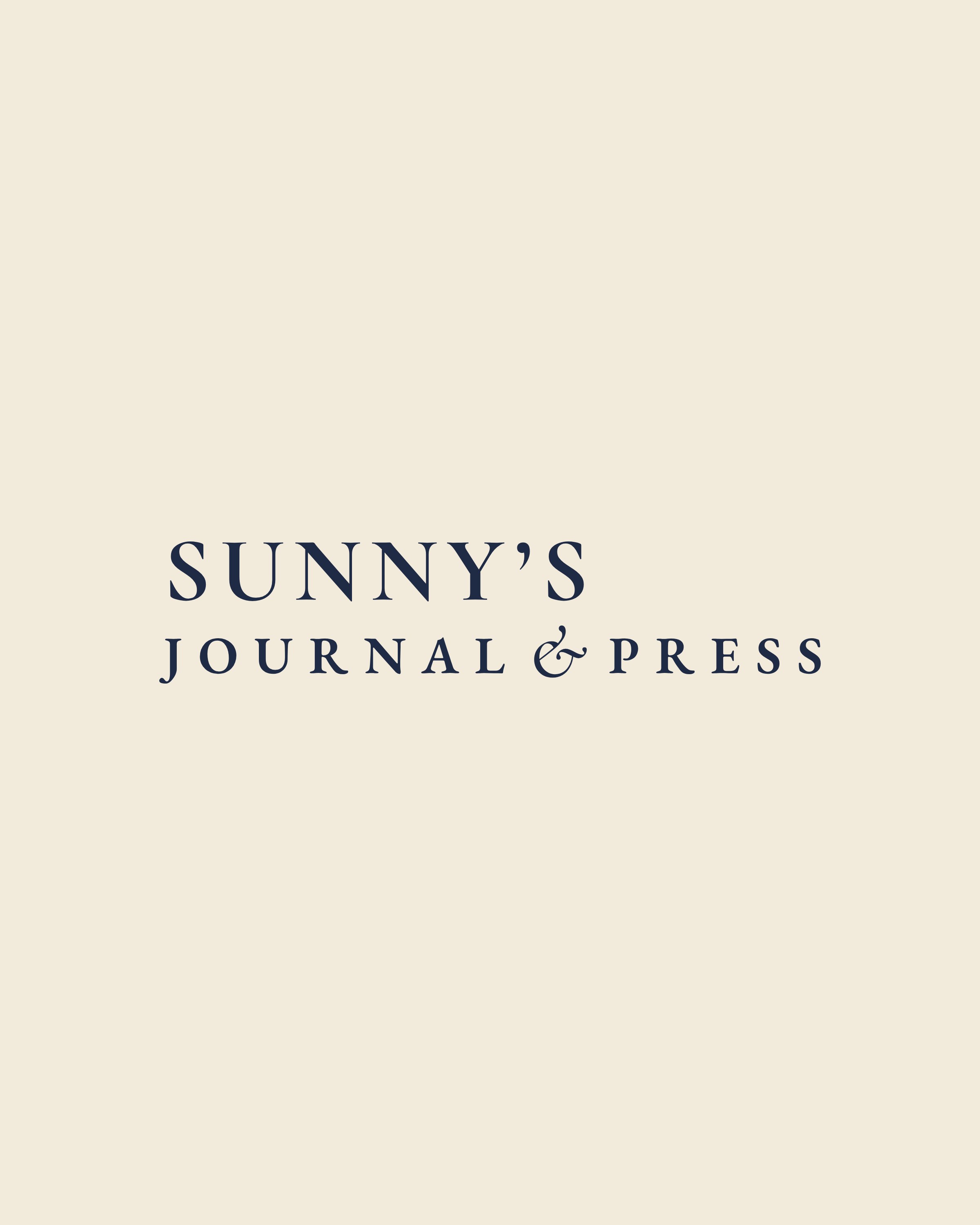The Sunny's Journal & Press wordmark in navy on vellum.