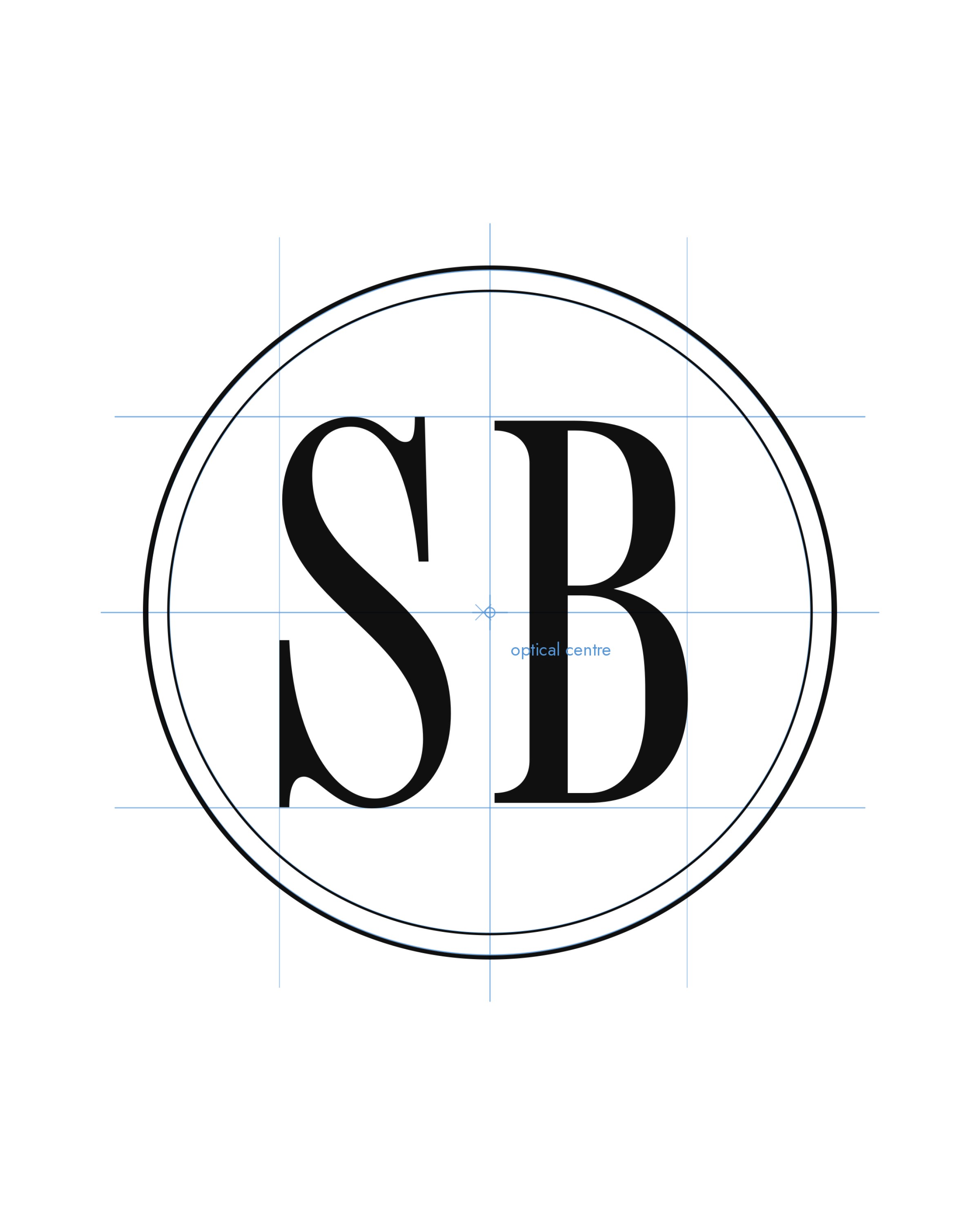 The SB monogram in its rings, marked at its optical centre.
