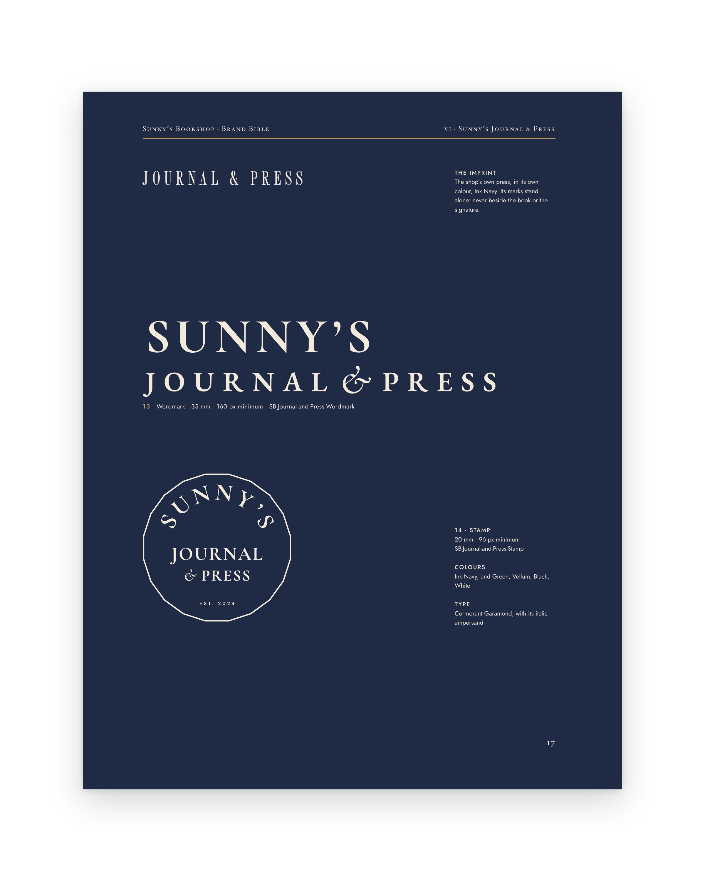 Brand Bible page: Sunny's Journal & Press.