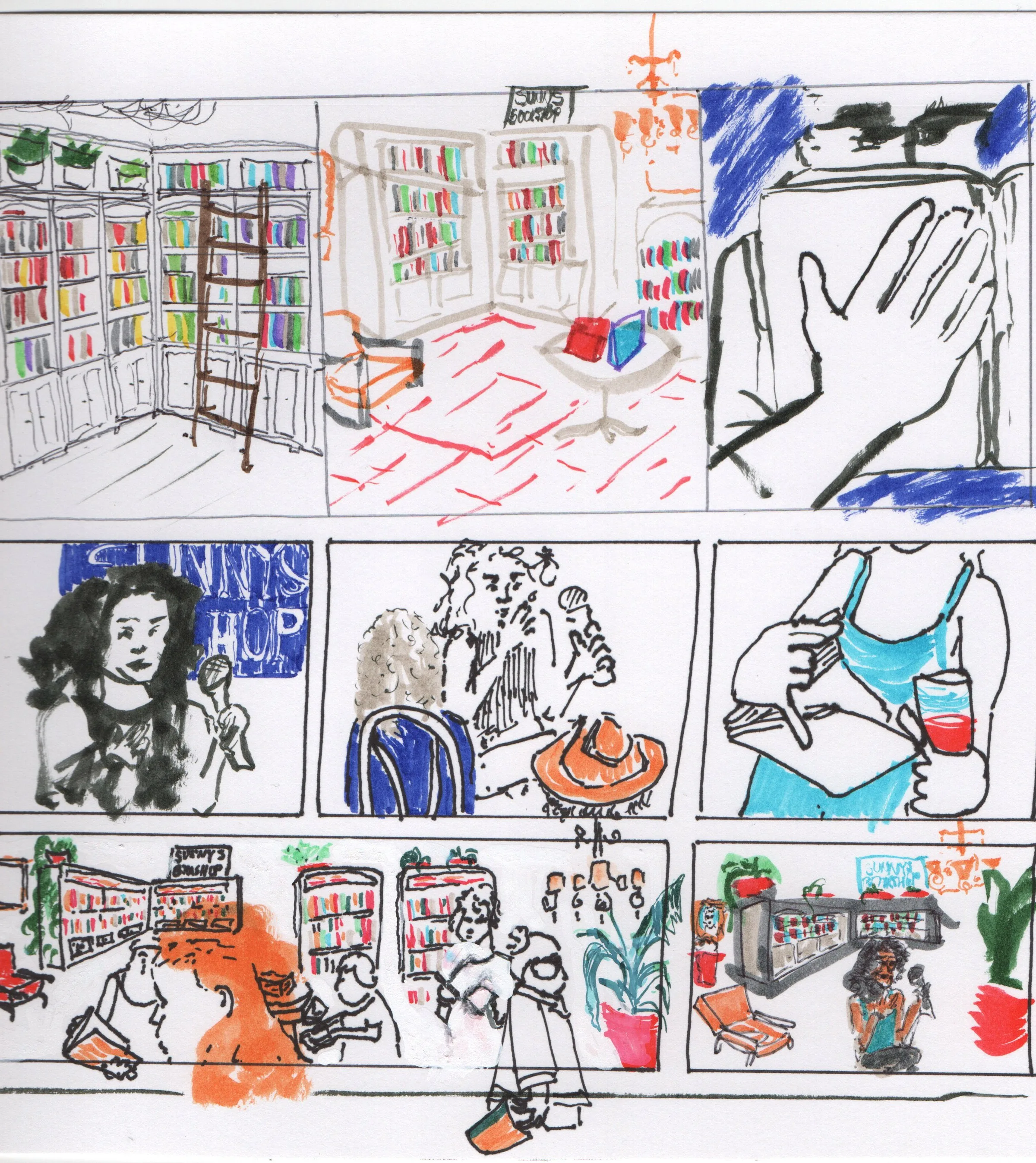 Storyboard studies and interior sketches