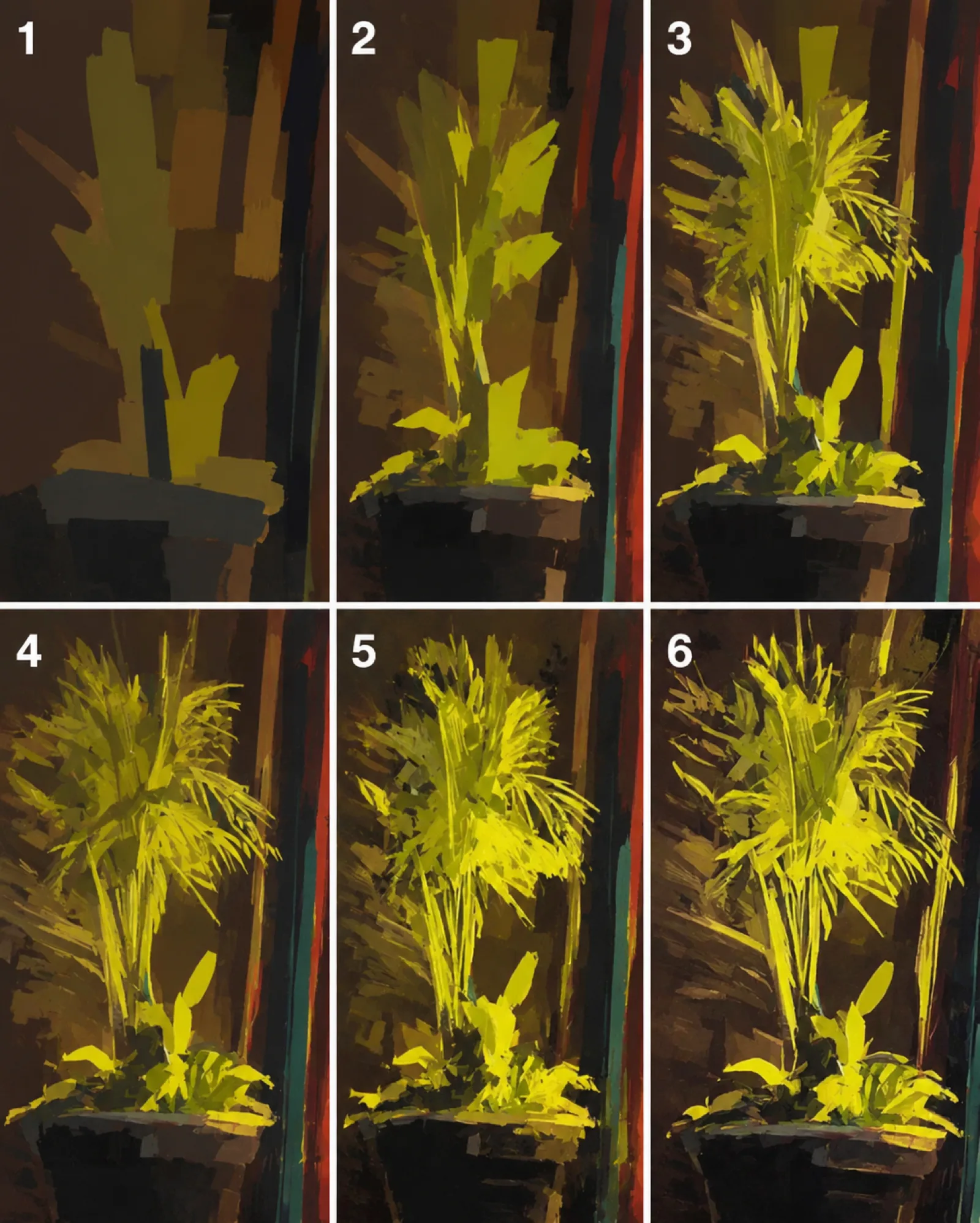 Detail study — building up the potted palm